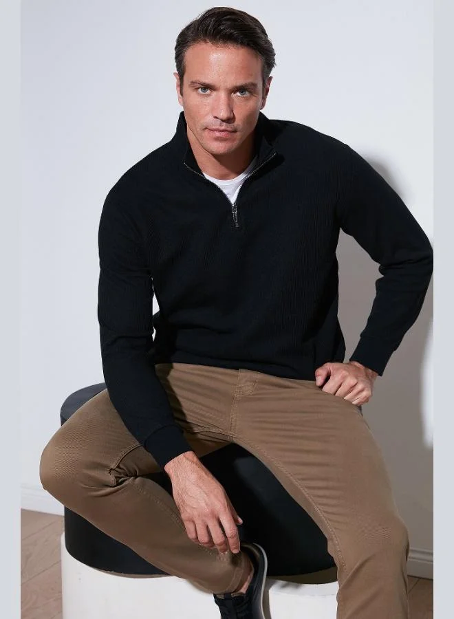 بوراتي بلوزة قطنية بياقة واقفة وسحاب نصفي رجالي من بوراتي