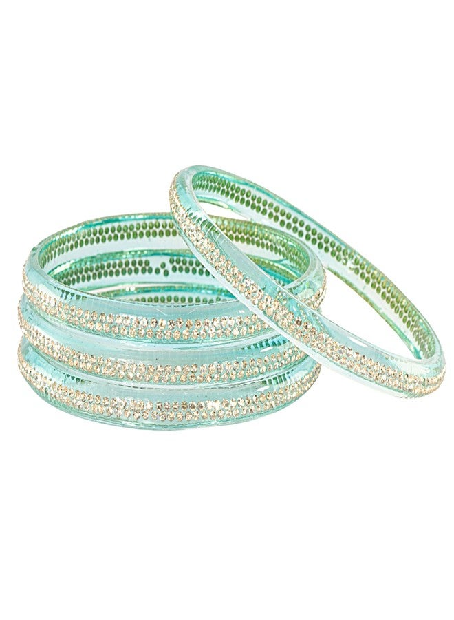 STYOLLO by LAVAZZA Premium Glass Kada Set Studded With Zircon Stone | Ad Jewellery Set For Women | Bangles Combo | Kaanch Ki Choodiyan | Kada Kaanch For Women - Pack Of 4 (SYL_KSB2-S-601-Surf-2.6) - Image 1