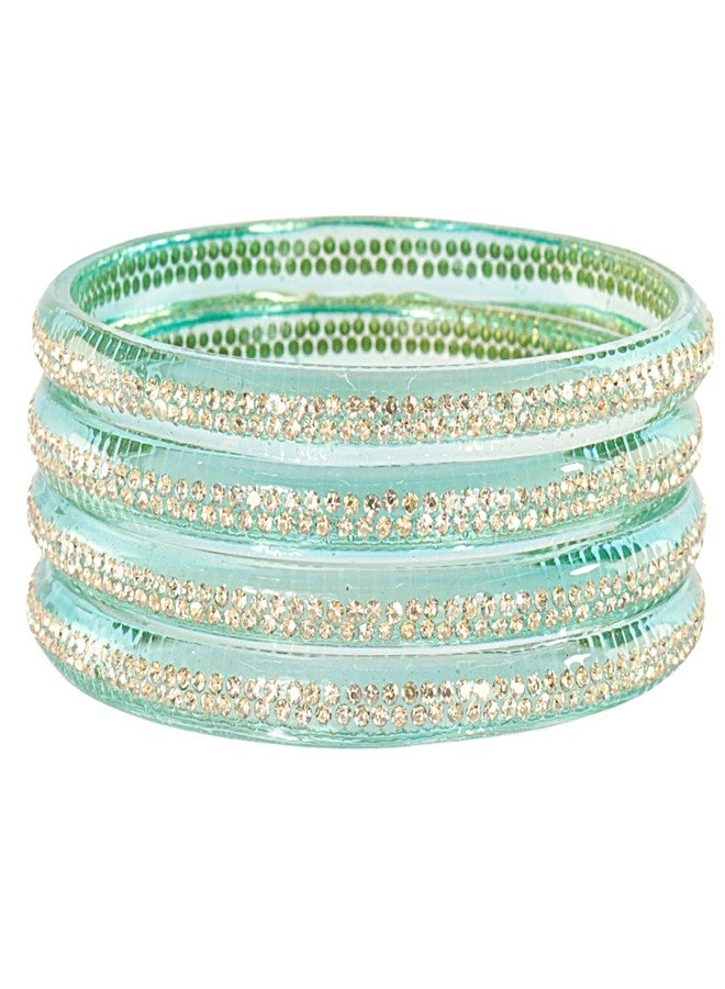 STYOLLO by LAVAZZA Premium Glass Kada Set Studded With Zircon Stone | Ad Jewellery Set For Women | Bangles Combo | Kaanch Ki Choodiyan | Kada Kaanch For Women - Pack Of 4 (SYL_KSB2-S-601-Surf-2.6) - Image 2