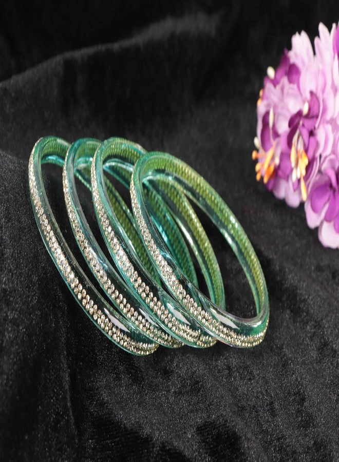 STYOLLO by LAVAZZA Premium Glass Kada Set Studded With Zircon Stone | Ad Jewellery Set For Women | Bangles Combo | Kaanch Ki Choodiyan | Kada Kaanch For Women - Pack Of 4 (SYL_KSB2-S-601-Surf-2.6) - Image 3