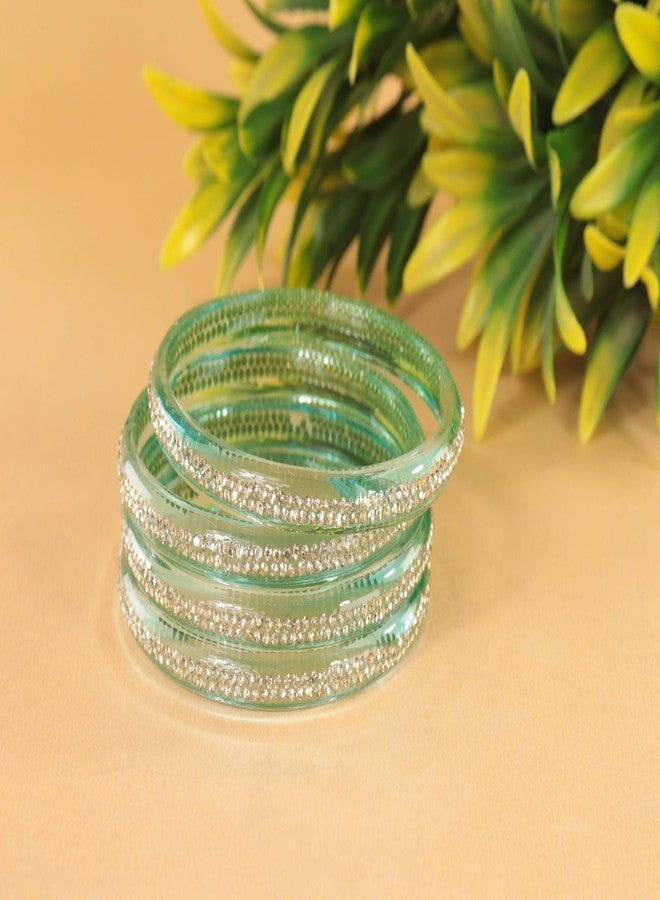 STYOLLO by LAVAZZA Premium Glass Kada Set Studded With Zircon Stone | Ad Jewellery Set For Women | Bangles Combo | Kaanch Ki Choodiyan | Kada Kaanch For Women - Pack Of 4 (SYL_KSB2-S-601-Surf-2.6) - Image 4