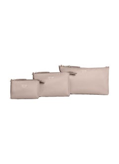 JuJuBe New 3Piece Pouch Set Diaper Bag Organizing Pouches Convertible To Small Purse With Crossbody Strap Perfect For Travel Zipper Cosmetic Or Makeup Pouch Large Medium And Small Taupe  - Image 1