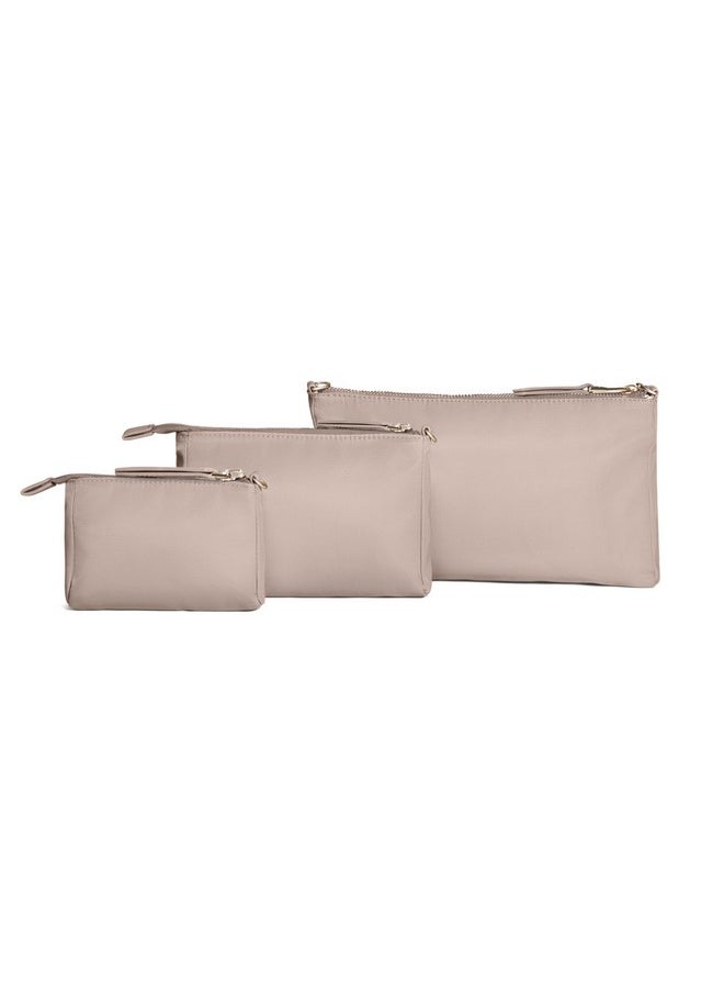 JuJuBe New 3Piece Pouch Set Diaper Bag Organizing Pouches Convertible To Small Purse With Crossbody Strap Perfect For Travel Zipper Cosmetic Or Makeup Pouch Large Medium And Small Taupe  - Image 2