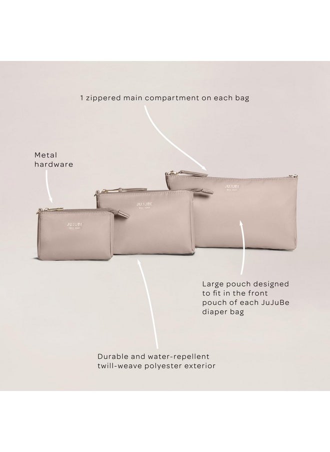 JuJuBe New 3Piece Pouch Set Diaper Bag Organizing Pouches Convertible To Small Purse With Crossbody Strap Perfect For Travel Zipper Cosmetic Or Makeup Pouch Large Medium And Small Taupe  - Image 4