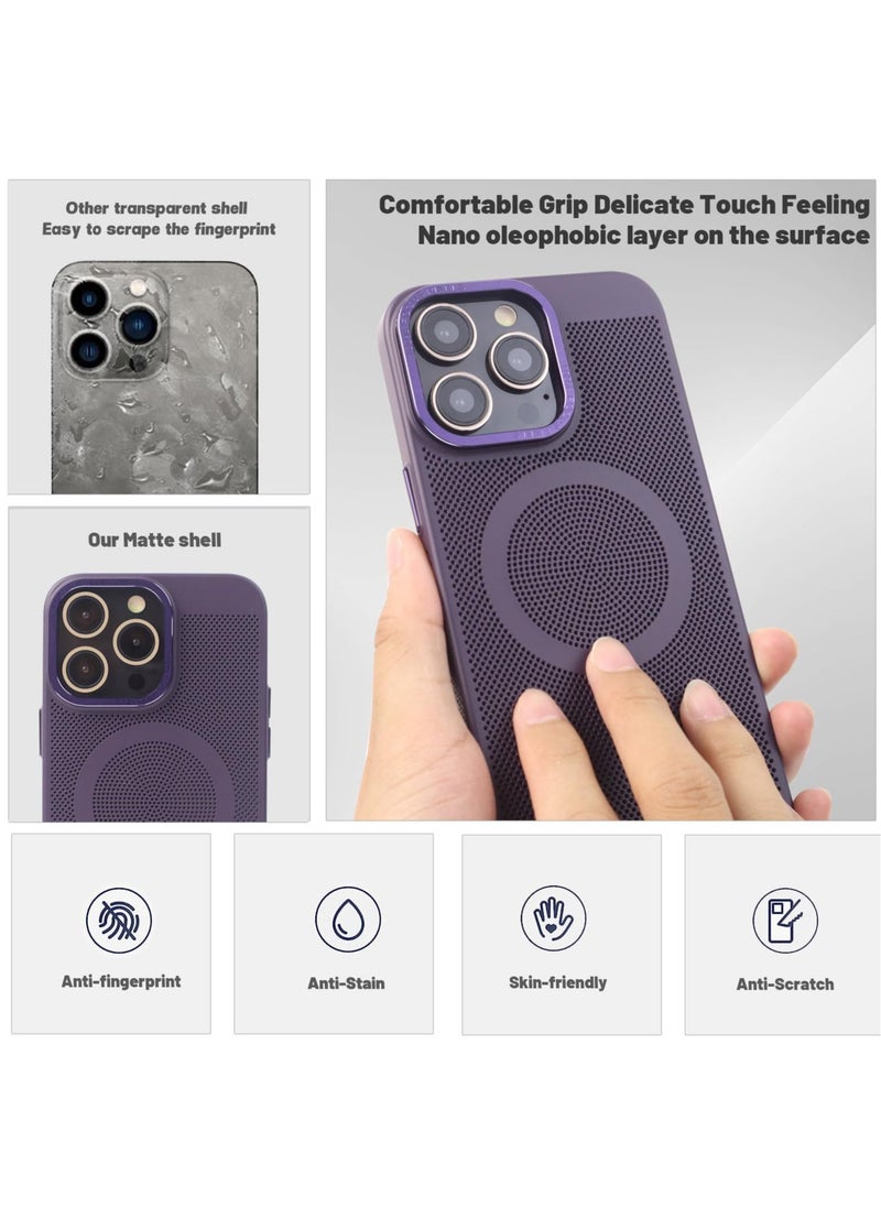 Excefore - Anti-Fingerprint/Skid Cover, Heat Dissipation Case for iPhone 14 Pro Max Case with MagSafe Mesh Breathable Cooling Magnetic Case for iPhone 14 Pro Max, Deep Purple - Image 1