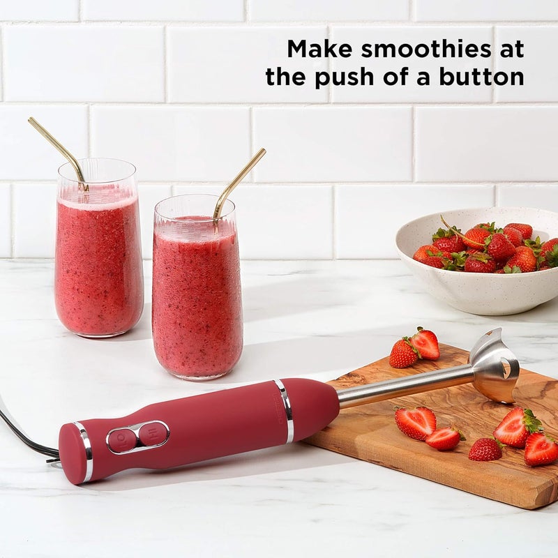 Chefman Immersion Stick Hand Blender with Stainless Steel Blades, Powerful Electric Ice Crushing 2-Speed Control Handheld Food Mixer, Purees, Smoothies, Shakes, Sauces & Soups, Red - Image 4