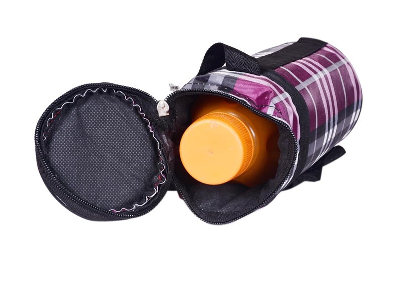 SUNVIKA HOUSE SUNVIKA HOUSE Check Printed Canvas Bottle Cover Carrier Holder Sleeve Adjustable Handle Zipper Closure Bottle Carry Bag Water Bottle Cover Shoulder Strap  - Image 3