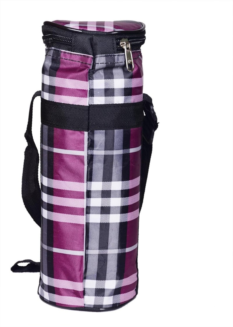 SUNVIKA HOUSE SUNVIKA HOUSE Check Printed Canvas Bottle Cover Carrier Holder Sleeve Adjustable Handle Zipper Closure Bottle Carry Bag Water Bottle Cover Shoulder Strap  - Image 4