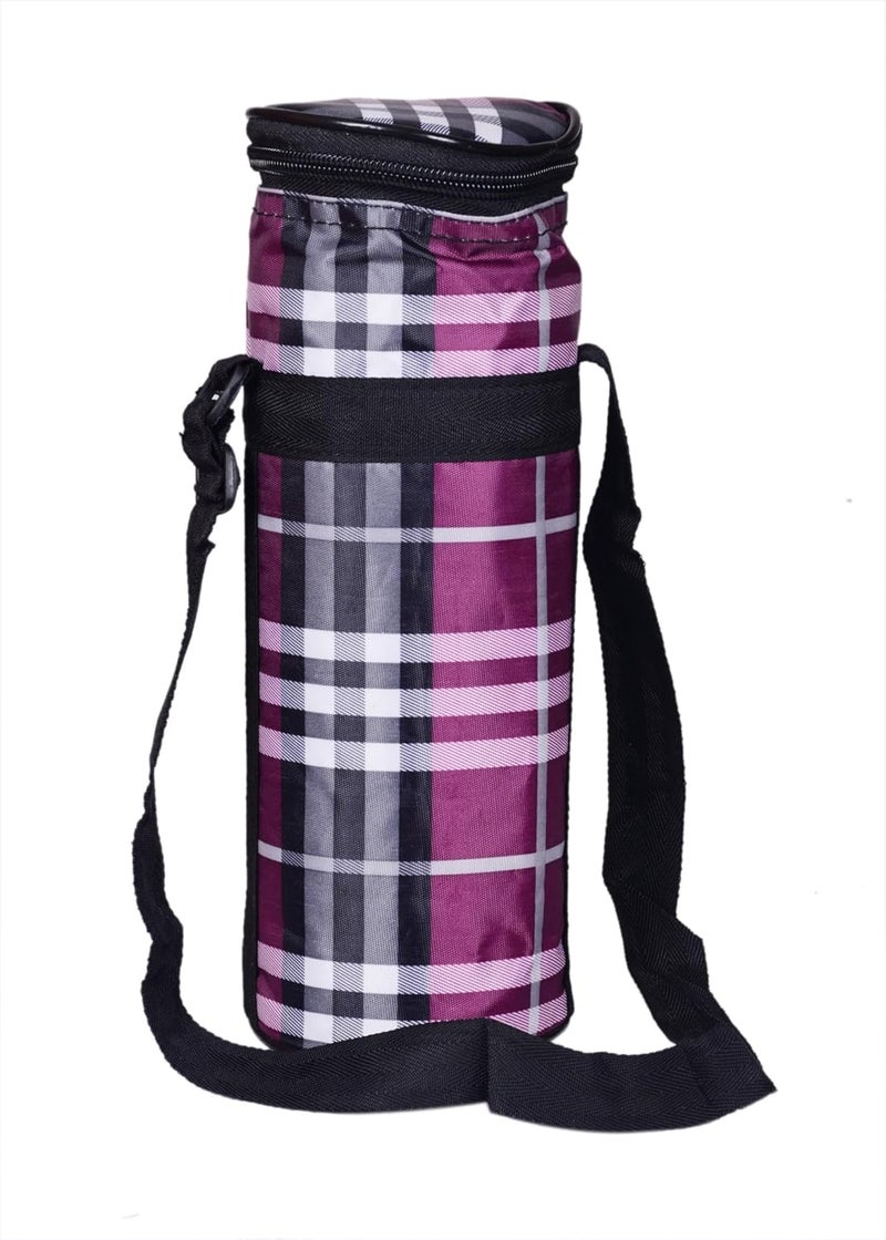 SUNVIKA HOUSE SUNVIKA HOUSE Check Printed Canvas Bottle Cover Carrier Holder Sleeve Adjustable Handle Zipper Closure Bottle Carry Bag Water Bottle Cover Shoulder Strap  - Image 1