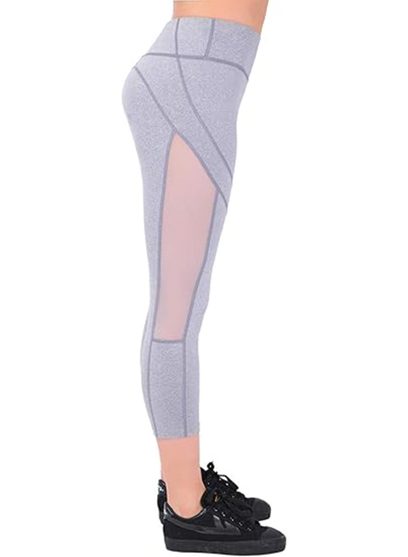 Sharpdo Women's Mid Waist Side Mesh Dry Fit Workout Capri Leggings with Inner Pocket - Image 1