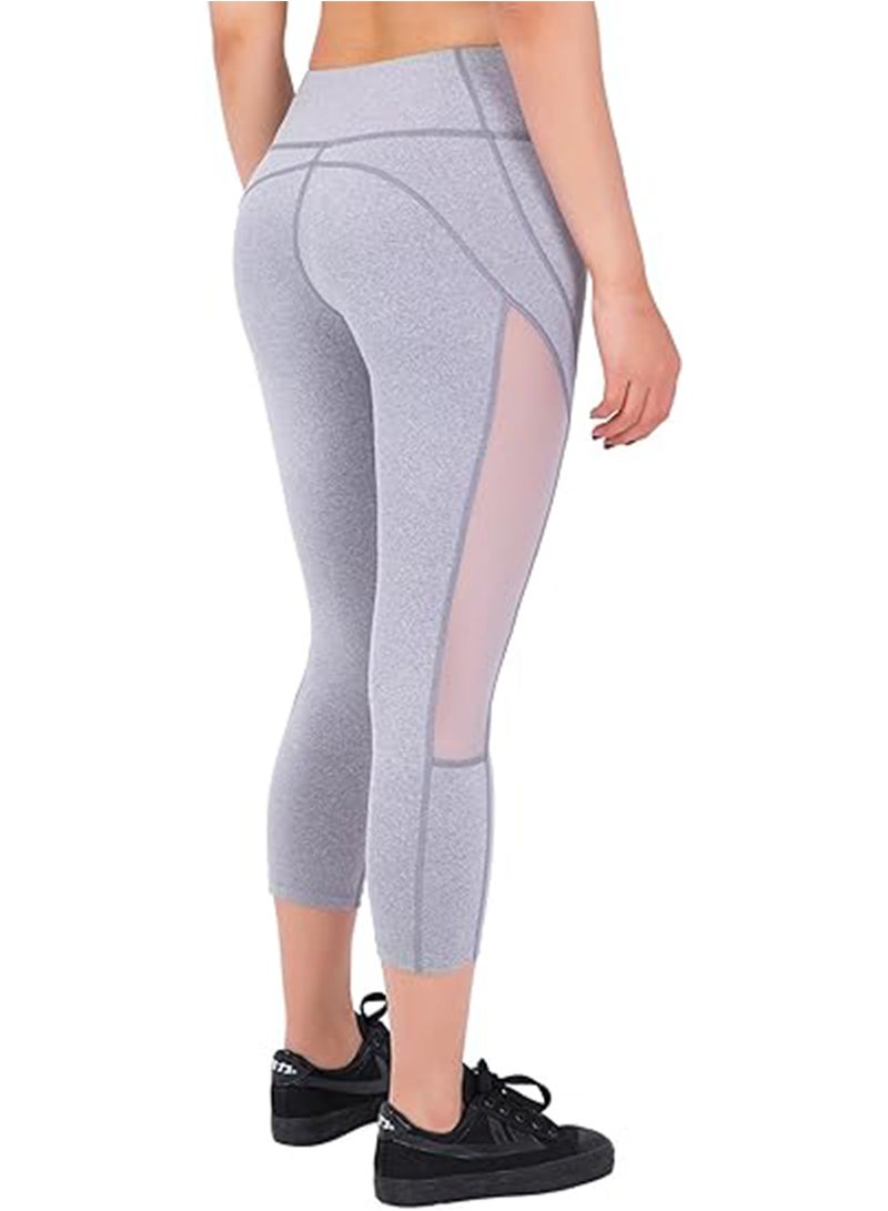Sharpdo Women's Mid Waist Side Mesh Dry Fit Workout Capri Leggings with Inner Pocket - Image 3