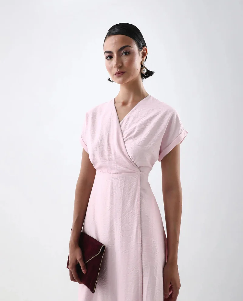 Rareism Women's Solid Wrap Midi Dress