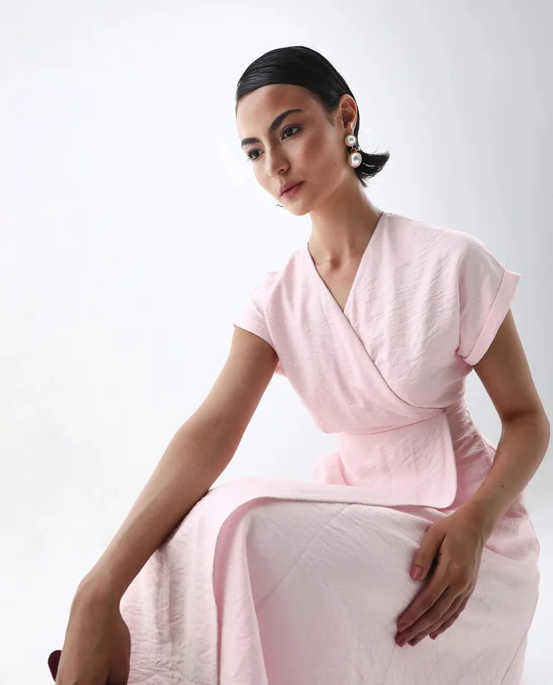 Rareism Women's Solid Wrap Midi Dress