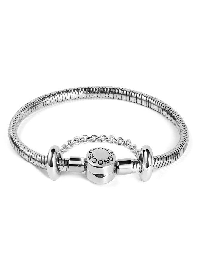 GNOCE Charm Bracelet With Safety Chain Stainless Steel Snake Chain Metal Basic Charm Bracelet DIY Bangle with Round shaped Clasp (18 Centimeters) - Image 1