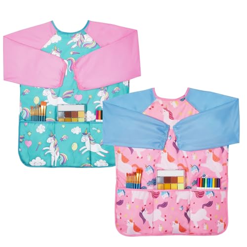 Lictin 2 Pack Kids Art Smocks,Toddler Smock,Waterproof Artist Painting Aprons for Children,with Long Sleeve for Age 3-8 Years - Image 1