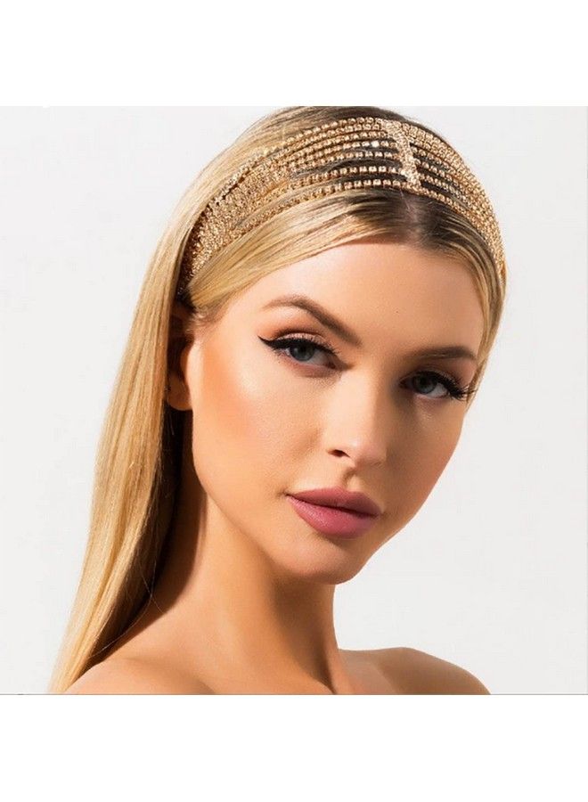 Aularso Layerd Head Chain Rhinestone Hair Jewelry Gold Elastic Headpiece Wedding Crystal Prom Party Halloween Headband For Women And Girls (Gold) - Image 1