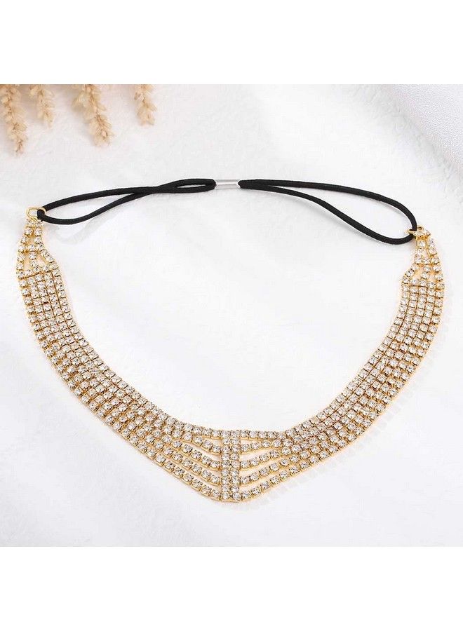 Aularso Layerd Head Chain Rhinestone Hair Jewelry Gold Elastic Headpiece Wedding Crystal Prom Party Halloween Headband For Women And Girls (Gold) - Image 3