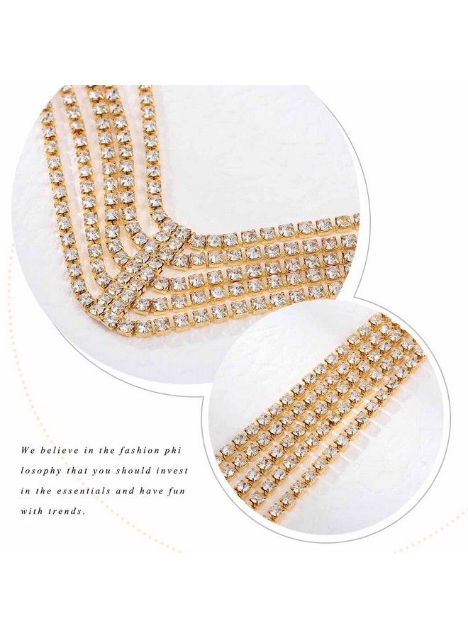 Aularso Layerd Head Chain Rhinestone Hair Jewelry Gold Elastic Headpiece Wedding Crystal Prom Party Halloween Headband For Women And Girls (Gold) - Image 5