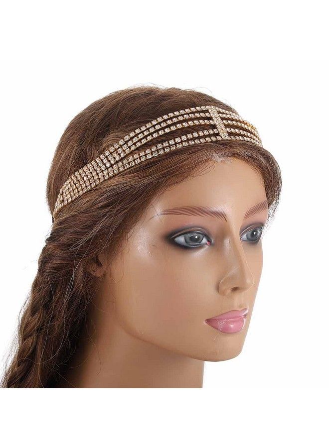 Aularso Layerd Head Chain Rhinestone Hair Jewelry Gold Elastic Headpiece Wedding Crystal Prom Party Halloween Headband For Women And Girls (Gold) - Image 4