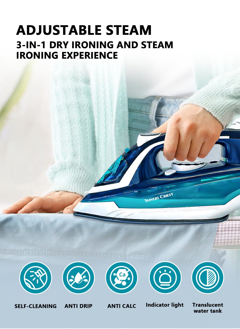 SLIVERS CRIEST Iron with non-stick soleplate and spray function, 450 ml, 2200W, SC-9705 blue/dark blue  - Image 2