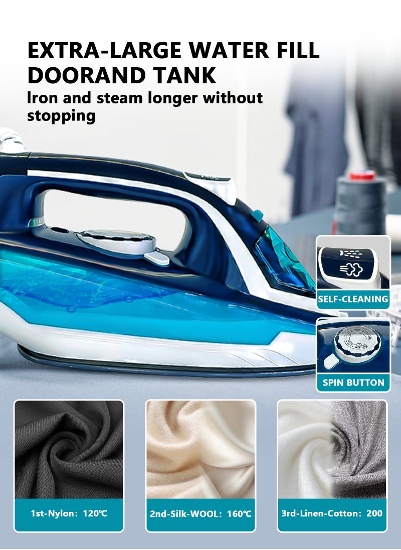 SLIVERS CRIEST Iron with non-stick soleplate and spray function, 450 ml, 2200W, SC-9705 blue/dark blue  - Image 3