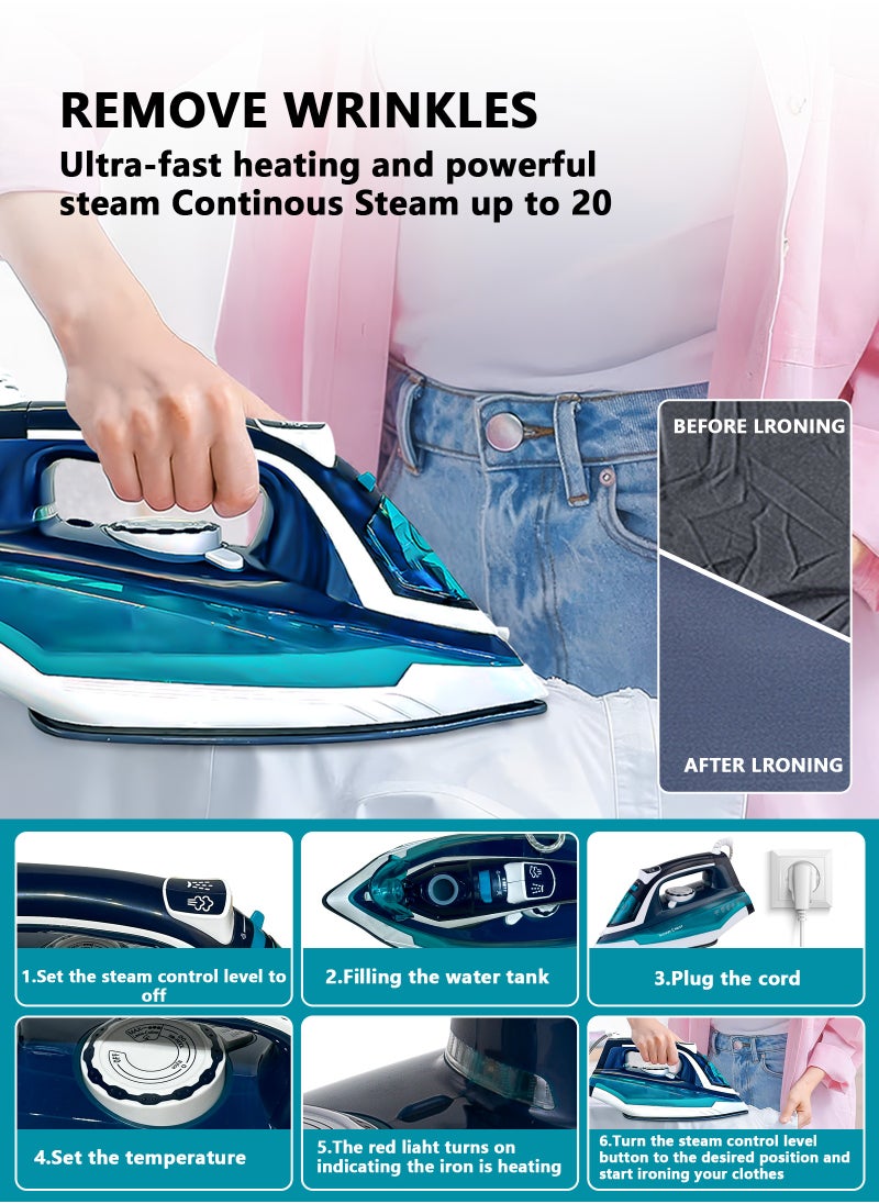 SLIVERS CRIEST Iron with non-stick soleplate and spray function, 450 ml, 2200W, SC-9705 blue/dark blue  - Image 4