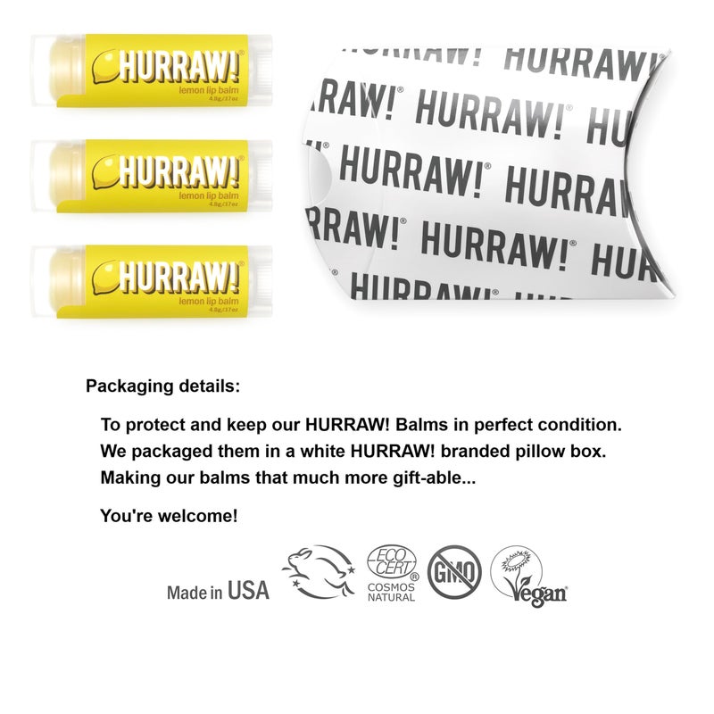 Hurraw! Lemon Lip Balm, 3 Pack: Organic, Certified Vegan, Cruelty and Gluten Free. Non-GMO, 100% Natural Ingredients. Bee, Shea, Soy and Palm Free. Made in USA - Image 2