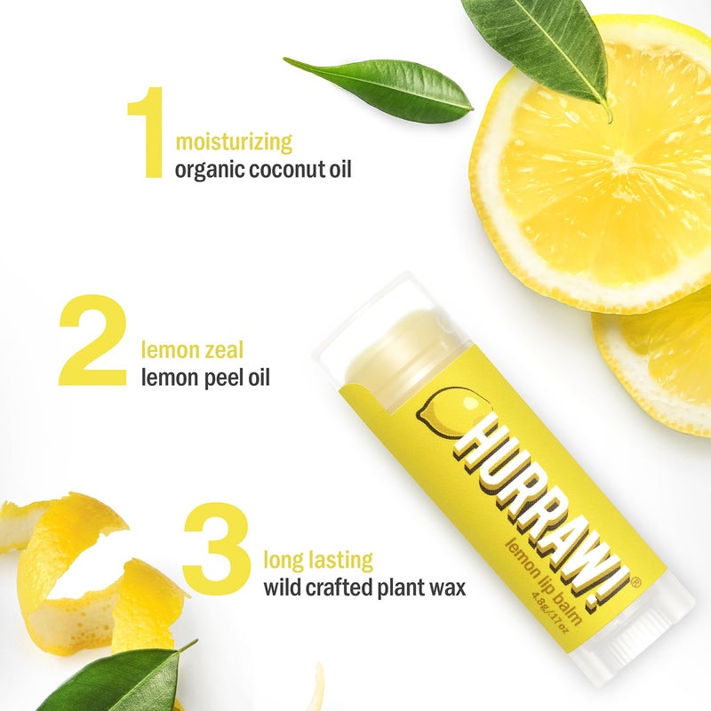 Hurraw! Lemon Lip Balm, 3 Pack: Organic, Certified Vegan, Cruelty and Gluten Free. Non-GMO, 100% Natural Ingredients. Bee, Shea, Soy and Palm Free. Made in USA - Image 3