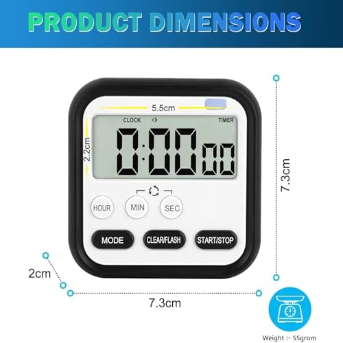 TURBID Digital Kitchen Timer with Mute/Loud Alarm Switch ON/Off Switch, 24 Hour Clock & Alarm, Memory Function Count Up & Count Down for Kids Teachers Cooking, Large LCD Display, Strong Magnet (BLACK) - Image 2