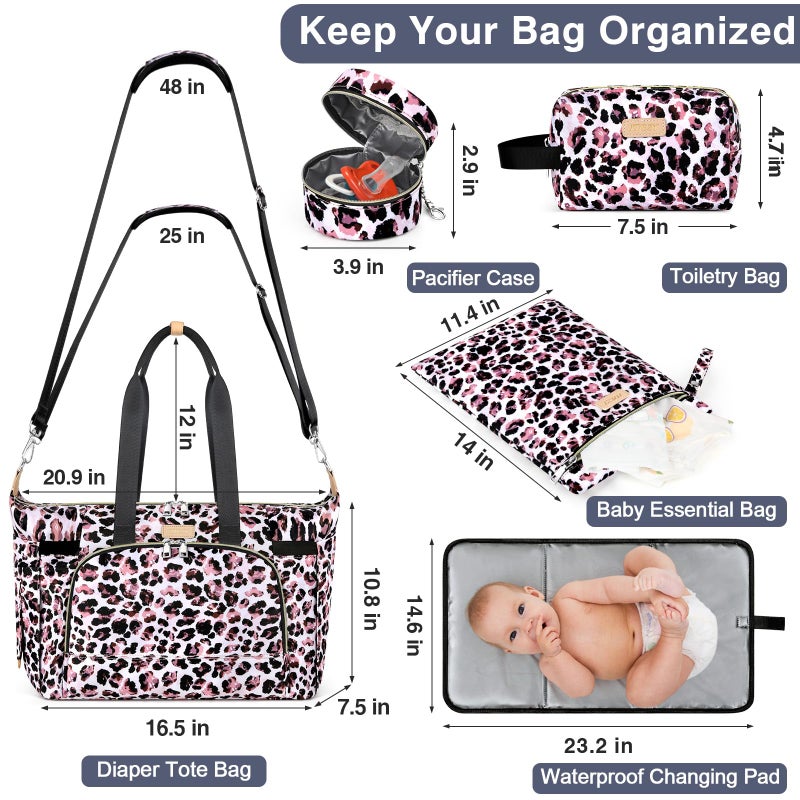ITIEZY Diaper Bag Tote for Baby 7Pcs - Large Mommy Bag with Portable Changing Pad, Pacifier Case and Organizer Pouches, Multifunctional Hospital Bags for Labor and Delivery Travel Baby Bag for Boy Girl - Image 3