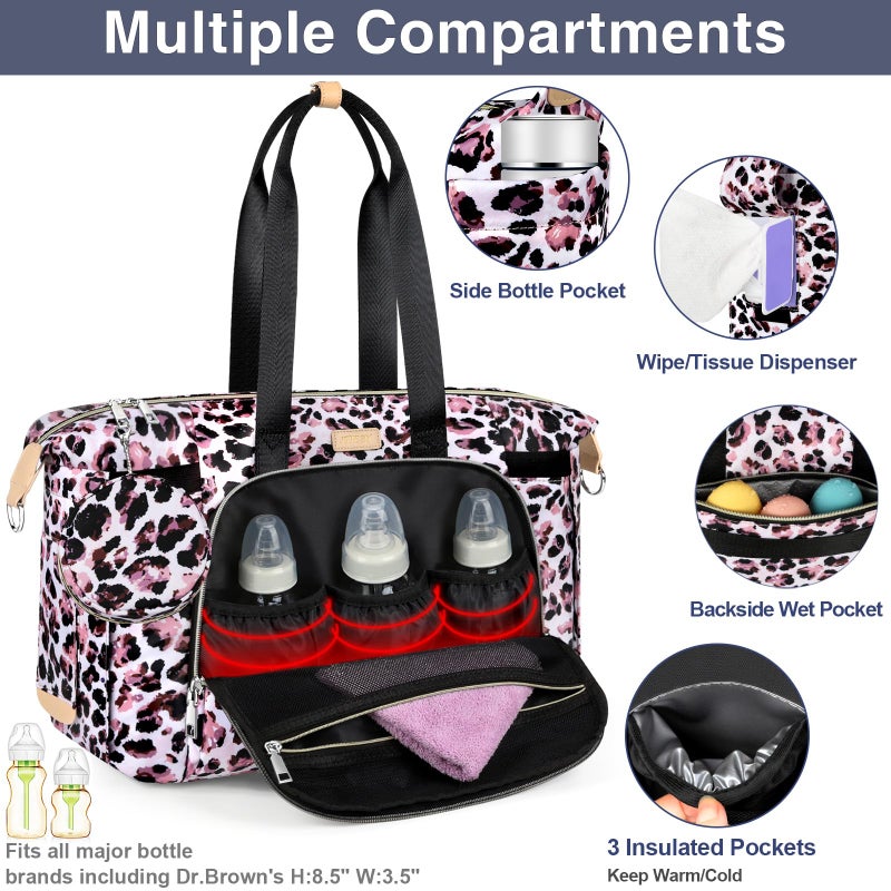 ITIEZY Diaper Bag Tote for Baby 7Pcs - Large Mommy Bag with Portable Changing Pad, Pacifier Case and Organizer Pouches, Multifunctional Hospital Bags for Labor and Delivery Travel Baby Bag for Boy Girl - Image 4