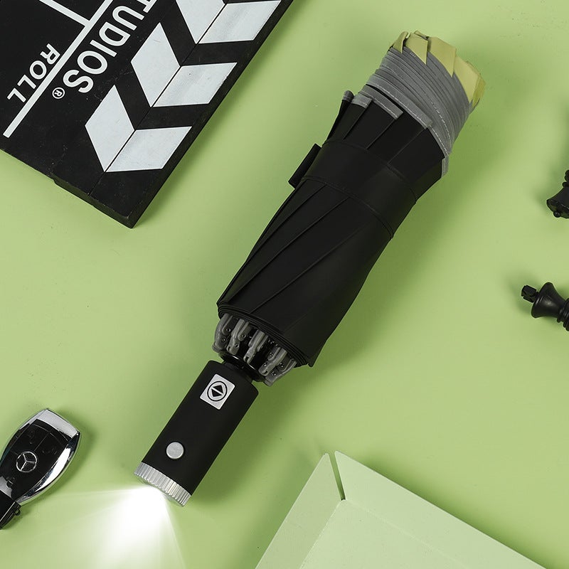 Automatic Reverse Umbrella with Flashlight 8 bone forward Automatic Umbrella black glue pink - Image 5