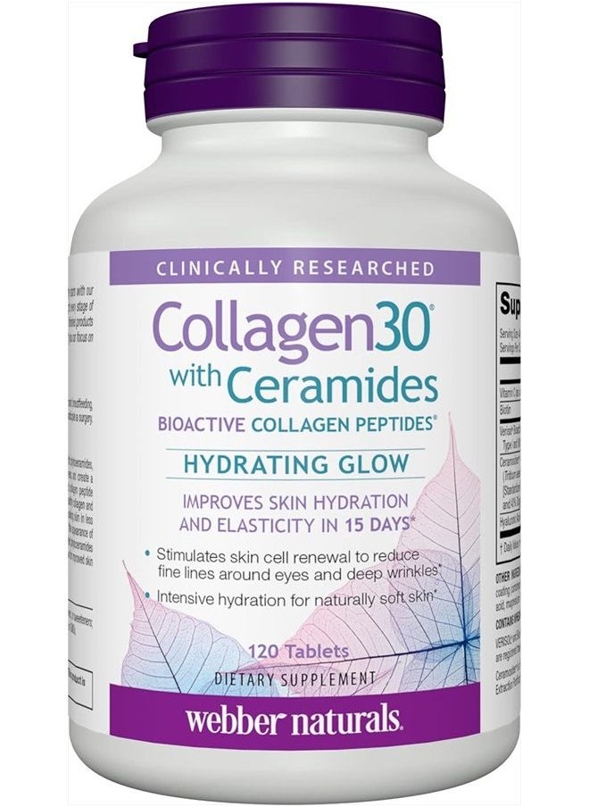 Webber naturals Collagen30 with Ceramides, Bioactive Collagen Peptides, 120 Tablets, Hydrating Glow, Helps Improve Skin Hydration, Elasticity & Smoothness, Non GMO, Dairy & Gluten Free  - Image 1