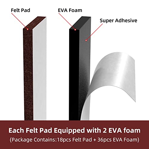 appacare 54 PCS Felt Furniture Pads,18pcs Felt Pads+36pcs EVA Foam,Anti-Vibration Soundproof Pads for Bed Frame/Headboard Furniture Protectors,Self Adhesive Furniture Pads for Chair Legs Table Legs(Brown) - Image 5