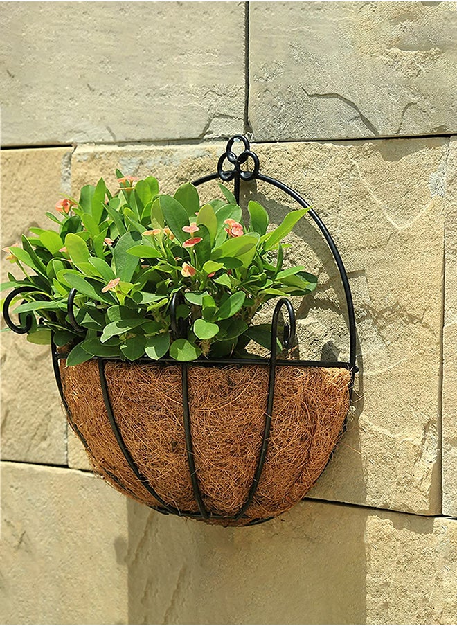 HOME TASTE Hometaste Metal Wall Planter Hanging Iron Wall Hanging Planters Basket Half Round Plant Flower Wall Holder With Coco Coir Liner Plant Hanger Decoration For Garden Porch Balcony Etc (23X13X21.5Cm) 