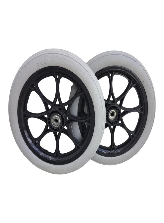 eOnekart 14 Inch Rear PU Hub PVC Wheel Replacement for Wheelchair With Bearing Heavy Duty Puncture Proof Solid Rubber Tyre Universal Fit Rear Wheel for Manual & Folding Wheelchairs - Grey (Pack of 2) - Image 1