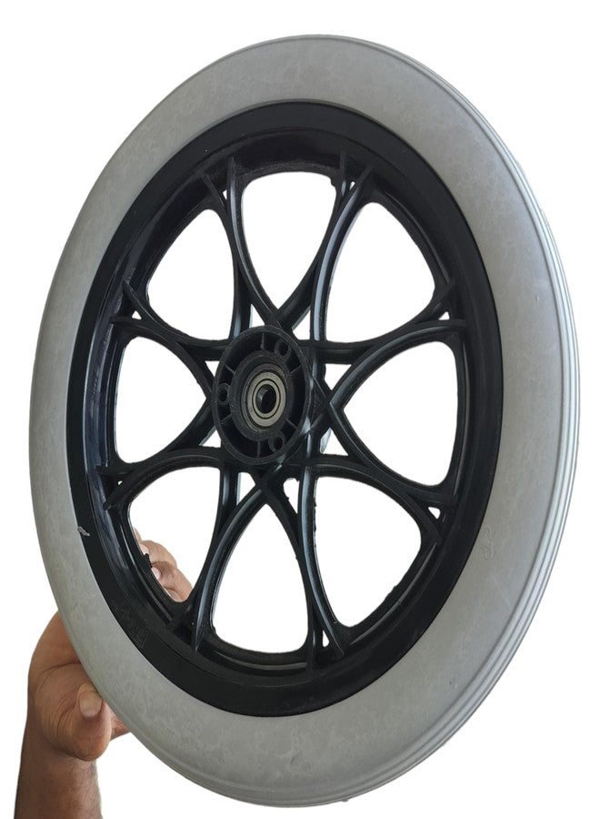eOnekart 14 Inch Rear PU Hub PVC Wheel Replacement for Wheelchair With Bearing Heavy Duty Puncture Proof Solid Rubber Tyre Universal Fit Rear Wheel for Manual & Folding Wheelchairs - Grey (Pack of 2) - Image 2