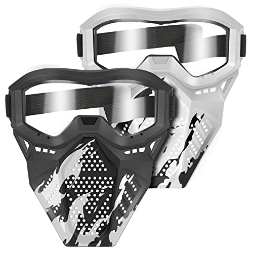 POKONBOY Upgraded 2 Pack Tactical Mask Mask with Goggles Compatible with Nerf Rival Apollo Zeus Khaos Atlas Artemis and NStrike Elite Blasters White Black - Image 1