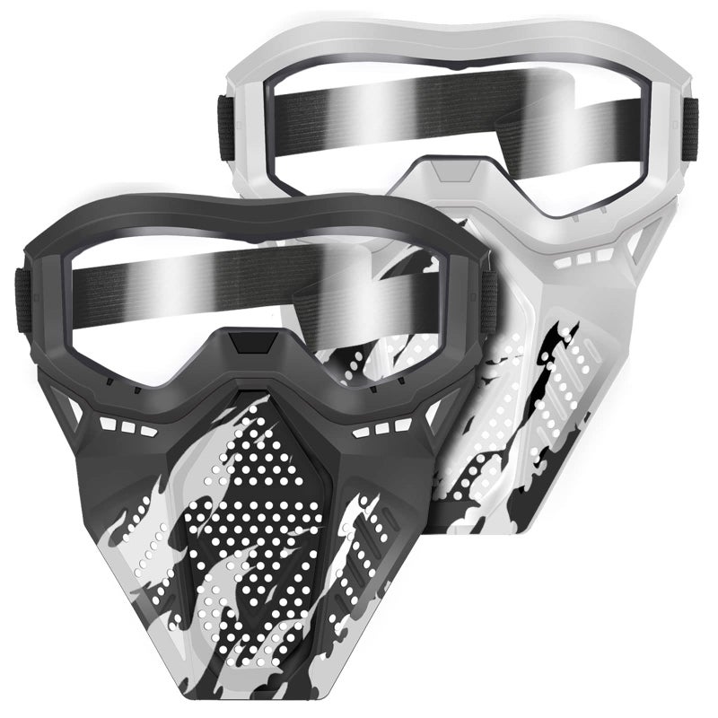 POKONBOY Upgraded 2 Pack Tactical Mask Mask with Goggles Compatible with Nerf Rival Apollo Zeus Khaos Atlas Artemis and NStrike Elite Blasters White Black - Image 2