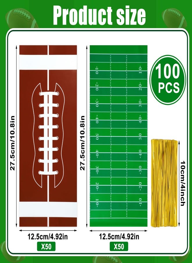 peony man 100 Pcs Football Treat Bags Football Candy Goodie Bags Sports Party Favors Gift Cellophane Bags with 100 Pcs Twist Ties for Birthday Sports Event Theme Party Supplies - Image 2