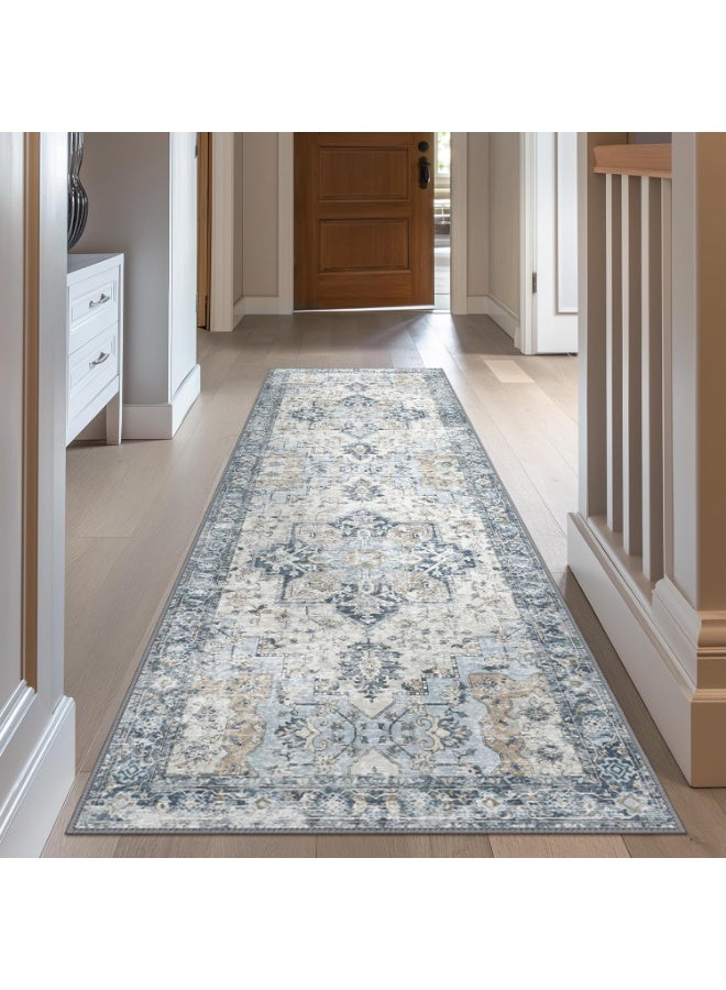 مايل ميلو سجادة رانر 50x160cm، سجادة رواق عتيقة غير قابلة للانزلاق، خفيفة الوزن وقابلة للغسل في الغسالة للممر والمدخل وغرفة النوم والمطبخ والممر، ازرق - Image 2