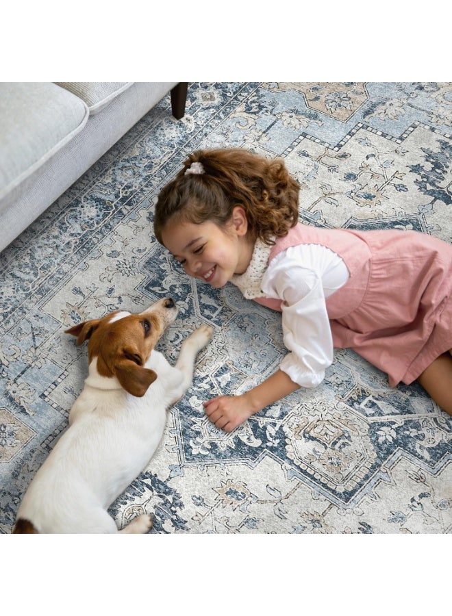 مايل ميلو سجادة رانر 50x160cm، سجادة رواق عتيقة غير قابلة للانزلاق، خفيفة الوزن وقابلة للغسل في الغسالة للممر والمدخل وغرفة النوم والمطبخ والممر، ازرق - Image 3