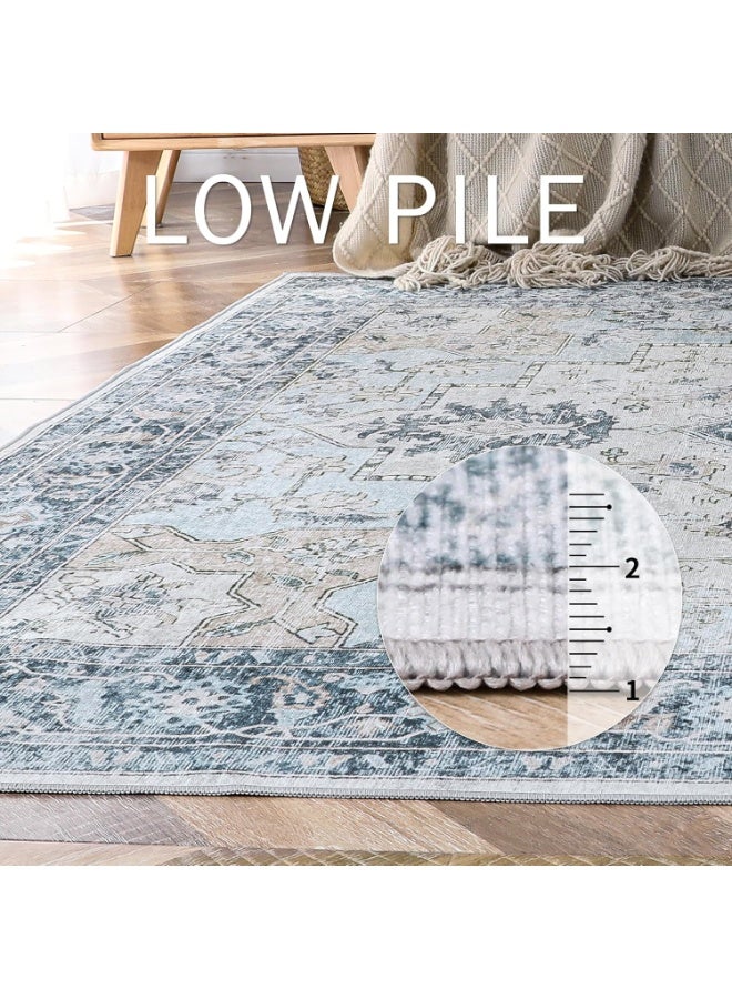 مايل ميلو سجادة رانر 50x160cm، سجادة رواق عتيقة غير قابلة للانزلاق، خفيفة الوزن وقابلة للغسل في الغسالة للممر والمدخل وغرفة النوم والمطبخ والممر، ازرق - Image 4