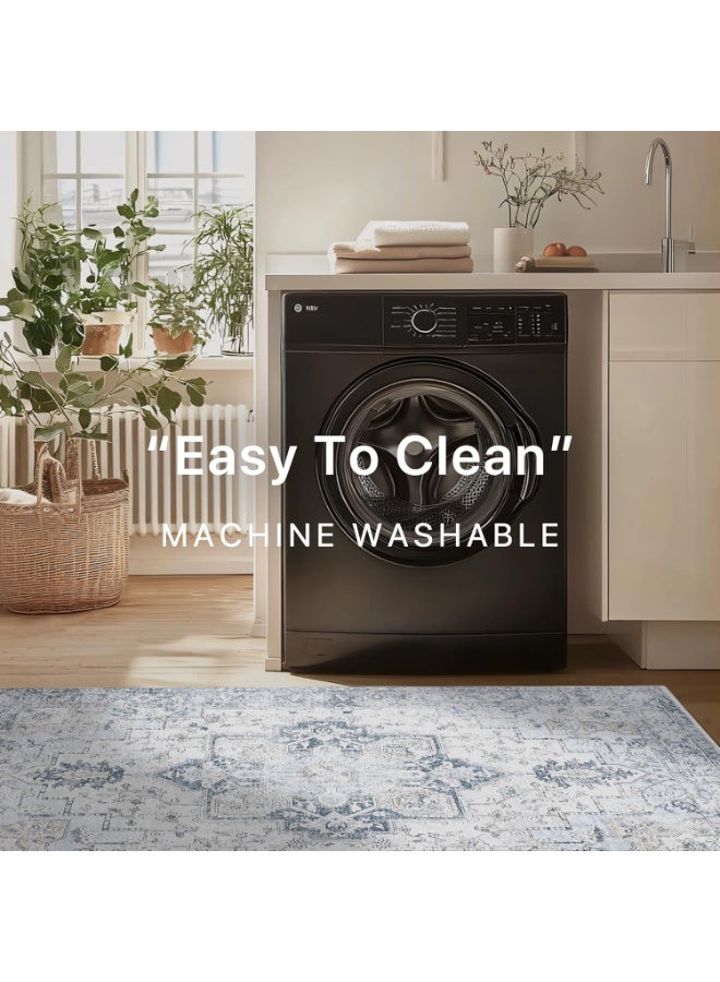 مايل ميلو سجادة رانر 50x160cm، سجادة رواق عتيقة غير قابلة للانزلاق، خفيفة الوزن وقابلة للغسل في الغسالة للممر والمدخل وغرفة النوم والمطبخ والممر، ازرق - Image 5