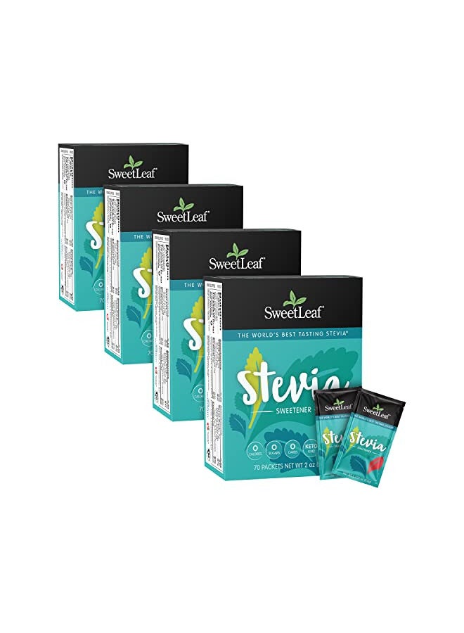 SweetLeaf SweetLeaf Stevia Packets - Zero Calorie Natural Stevia Powder, No Bitter Aftertaste, Sugar Substitute for Keto Coffee, Nothing Artificial, Non-GMO Stevia Sweetener Packets, 70 Count (Pack of 4)  - Image 1