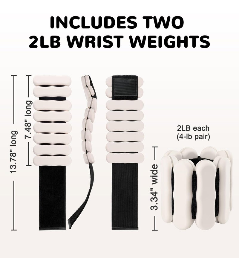 JORICY Wrist Weights Adjustable Ankle Weights for Men Women 2lb*2 Silicone Arm & Leg Weighted Bracelet for Yoga Pilates Running Walking Swimming Physical Therapy Strength Training Exercise Beige - Image 3