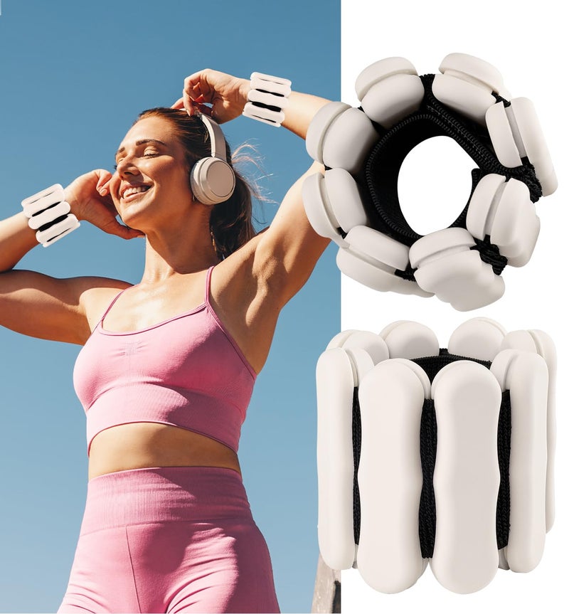 JORICY Wrist Weights Adjustable Ankle Weights for Men Women 2lb*2 Silicone Arm & Leg Weighted Bracelet for Yoga Pilates Running Walking Swimming Physical Therapy Strength Training Exercise Beige - Image 1