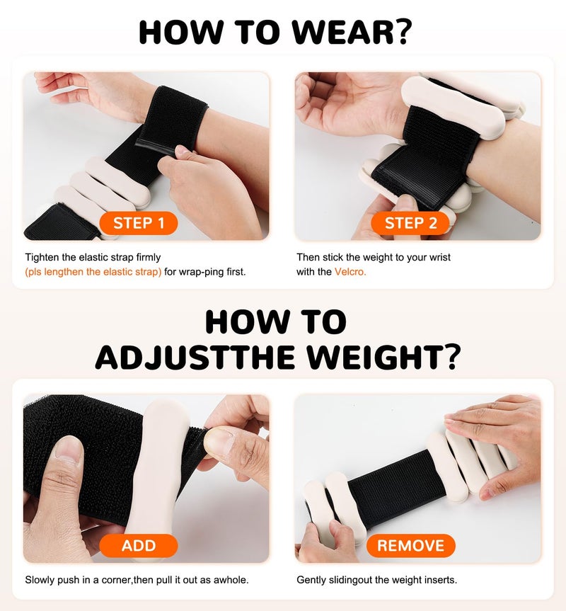 JORICY Wrist Weights Adjustable Ankle Weights for Men Women 2lb*2 Silicone Arm & Leg Weighted Bracelet for Yoga Pilates Running Walking Swimming Physical Therapy Strength Training Exercise Beige - Image 5