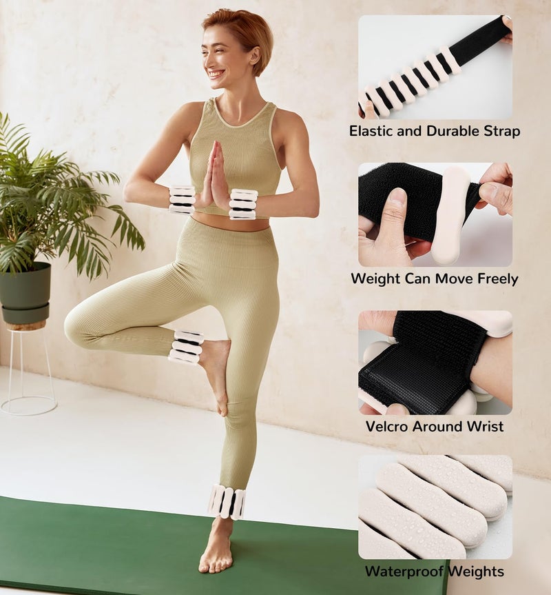 JORICY Wrist Weights Adjustable Ankle Weights for Men Women 2lb*2 Silicone Arm & Leg Weighted Bracelet for Yoga Pilates Running Walking Swimming Physical Therapy Strength Training Exercise Beige - Image 4