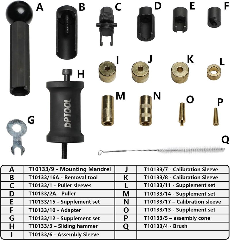 DPTOOL T10133 Fuel Injector Puller Removal Set Injector Seal Installer Service Tool Kit Compatible with Audi VW 1.4 1.6 1.8 2.0 2.7 3.0 3.2 3.6 V6 4.2 V8 FSI Petrol - Image 2